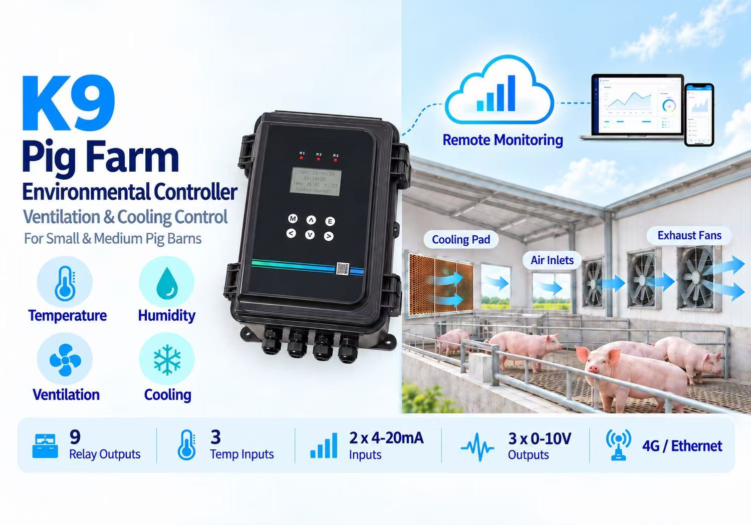 K9 Pig Farm Environmental Controller for Ventilation and Cooling